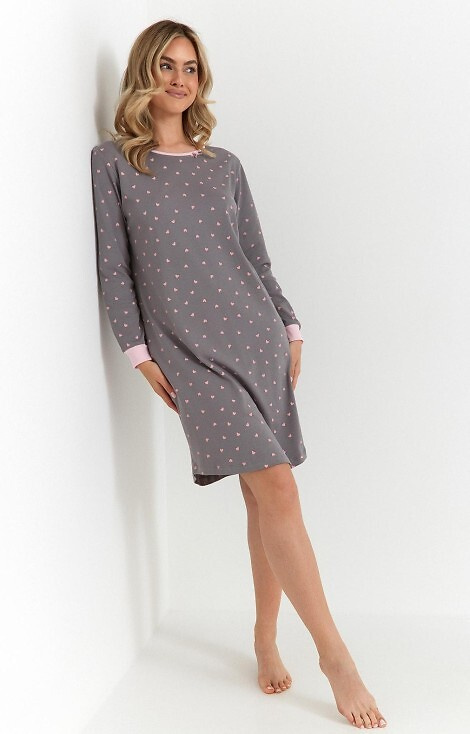Koszula nocna damska Cana 493 – bawełna interlock, serduszka, długość do kolan