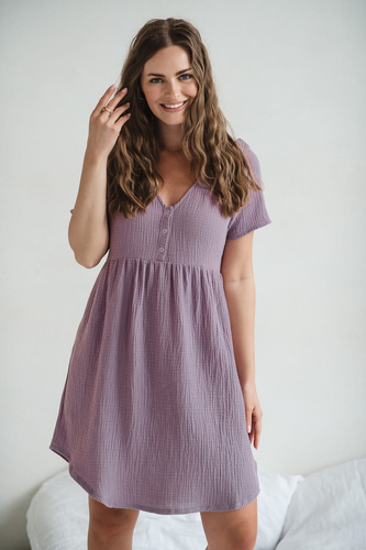 Koszula nocna ciążowa i do karmienia muślinowa Aurora Milk&Love lawendowy