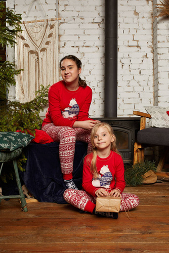 Piżama dziecięca długi rękaw, spodnie Arktyka Italian Fashion - czerwony/druk