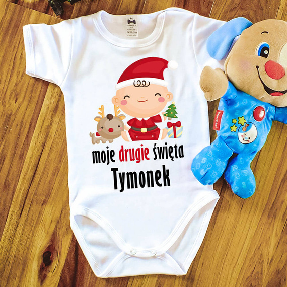 Body krótki rękaw "Moje drugie Święta z imieniem"" Moocha biały 