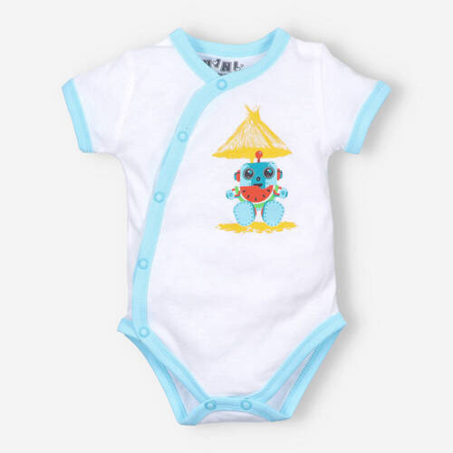 Body kopertowe  z bawełny organicznej Summer Robots Nini biały