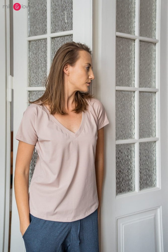 Bluzka ciążowa i do karmienia z krótkim rękawem Two Ways Milk&Love beżowy