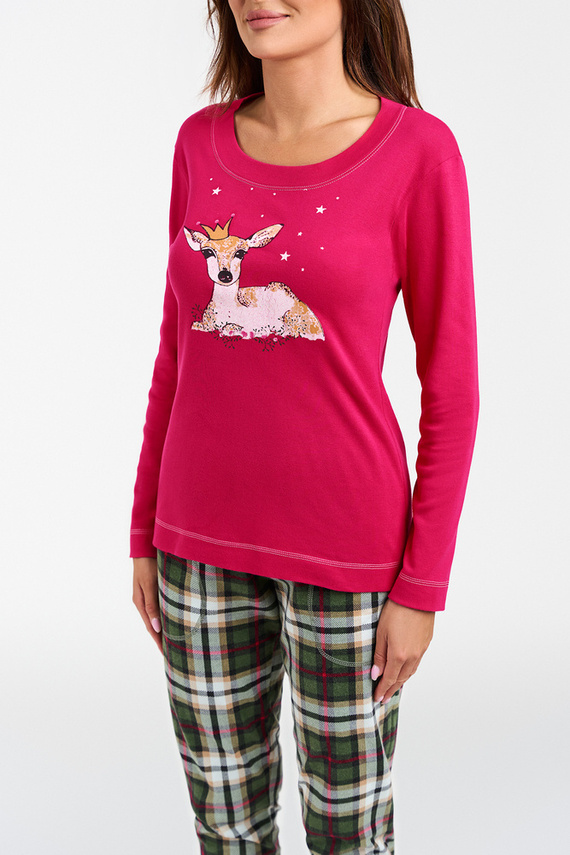 Piżama Damska długi rękaw, długie spodnie Zonda Italian Fashion - amarant/druk