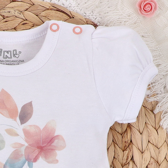 Bluzka z bawełny organicznej Kolorowe kwiatki Nini biały