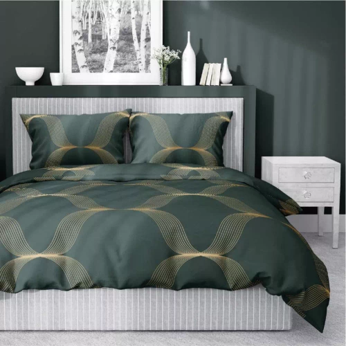 Pościel satynowa ornament 5088 B Home Satin Detexpol butelkowy zielony  
