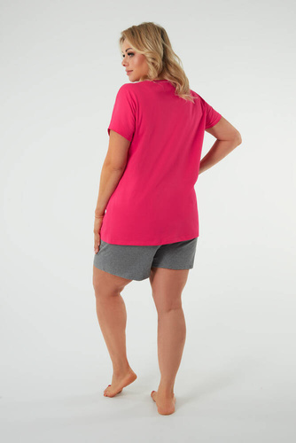 Piżama Damska krótki rękaw, spodenki Selfie Italian Fashion - amarant/melanż