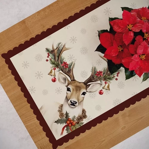 Bieżnik świąteczny Vintage jelonek Markizeta beżowy