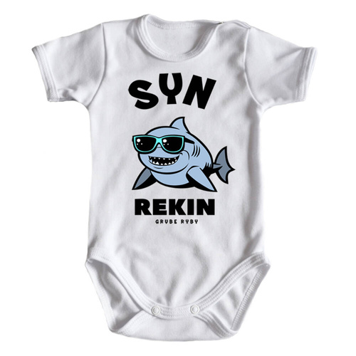 Body krótki rękaw "REKINY grube ryby" Moocha biały 