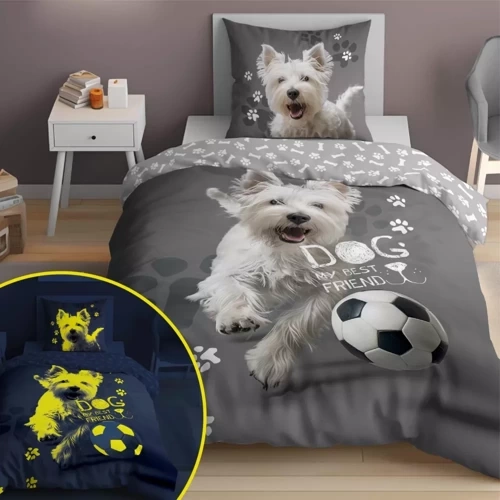 Pościel bawełniana świecąca w ciemności Pies piłka Detexpol