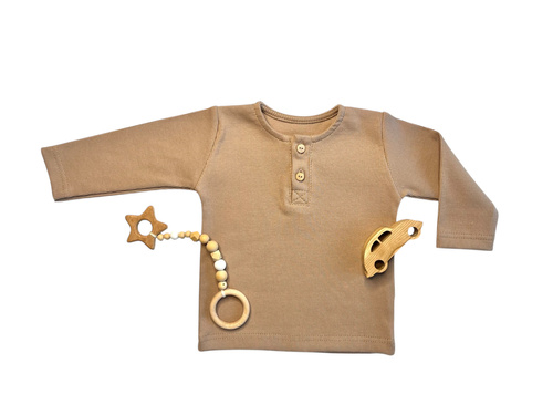 Bluzka polo brązowa dla chłopca BL14951 – bawełniana, długi rękaw