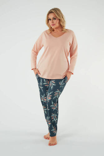 Piżama Damska długi rękaw i spodnie Julietta Italian Fashion -  łososiowy/druk