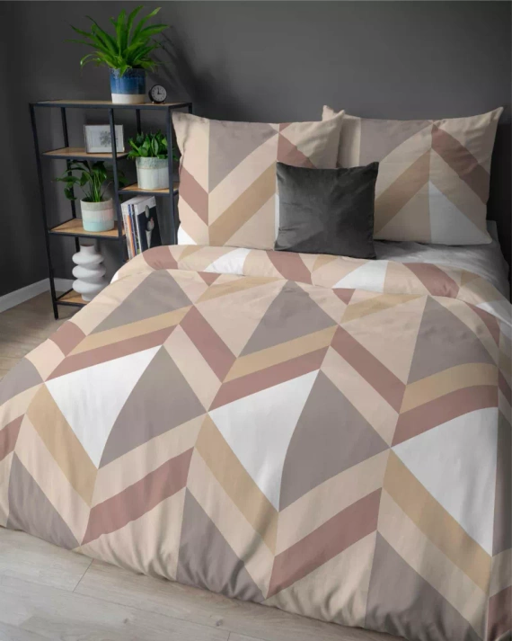 5630 A Detexpol Pastel Flowers geometryczna jodełka beżowo-brązowa– pościel flanelowa bawełniana, miękka i przytulna