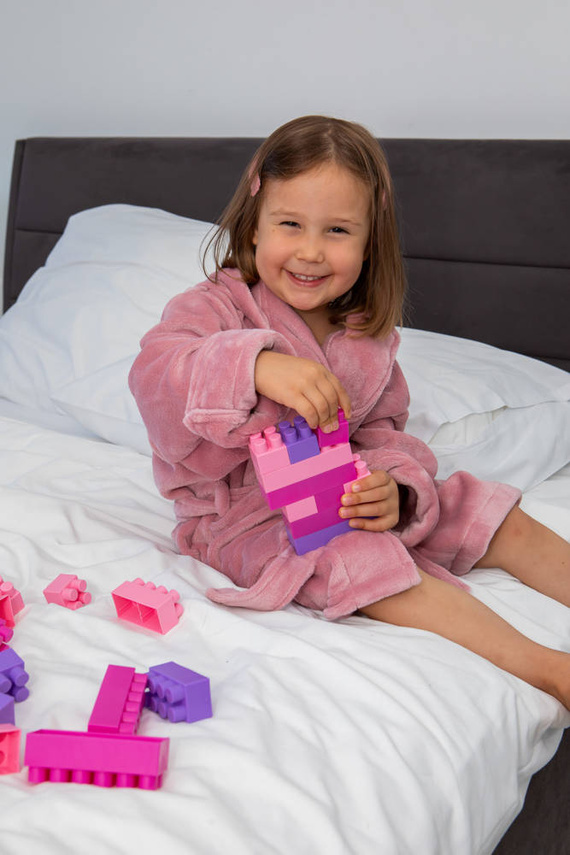 Szlafrok dziecięcy z uszami Teddy ByShelly - brudny róż