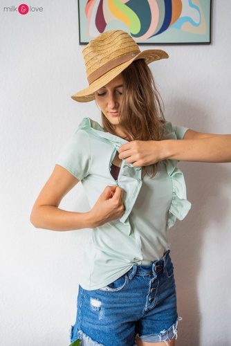 Bluzka do karmienia Milky Waves z krótkim rękawem Milk&Love miętowy