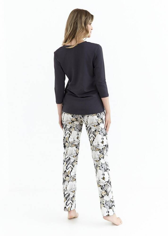 Piżama damska 416 Cana - grafit- kwiaty