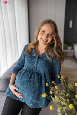 Tunika z muślinu organicznego Mother Nature Milk&Love indygo w kropki