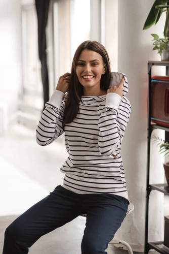 bluza do karmienia Milk Please Milk&Love z kapturem w granatowo-białe paski