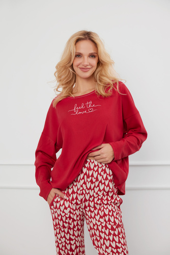 Piżama Damska długi rękaw, długie spodnie Evora Italian Fashion - czerwony/druk