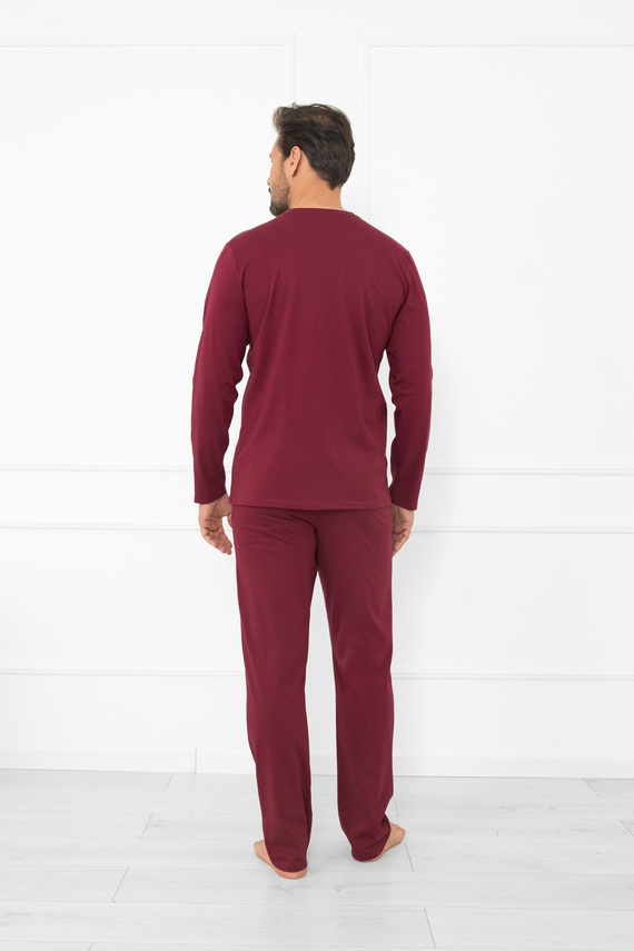 Piżama męska Gordo – elegancki komplet z długim rękawem i prostymi spodniami Italian Fashion - bordowy
