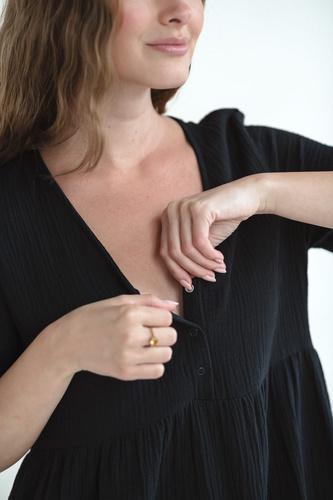 Koszula nocna ciążowa i do karmienia muślinowa Aurora Milk&Love czarny 