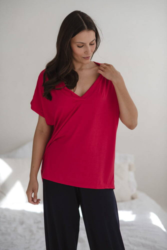 Bambusowa bluzka od piżamy ciążowej do karmienia krótki rękaw Moon Milk&Love malinowy