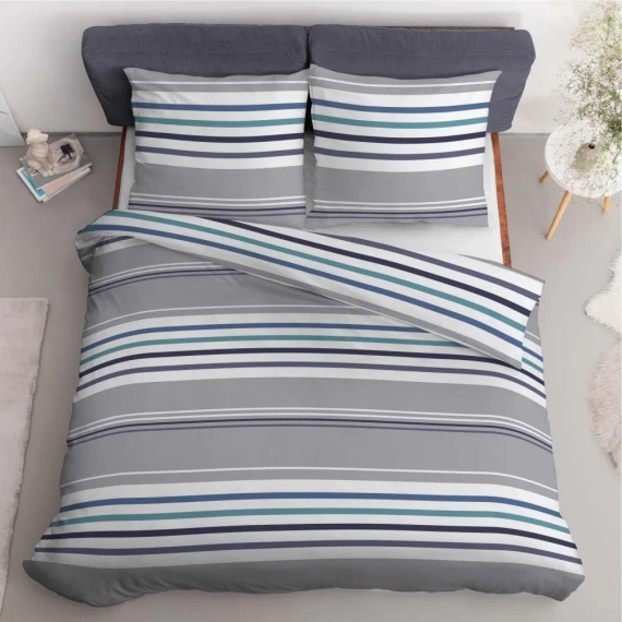Pościel bawełniana paski 4656 A Detexpol szary/niebieski