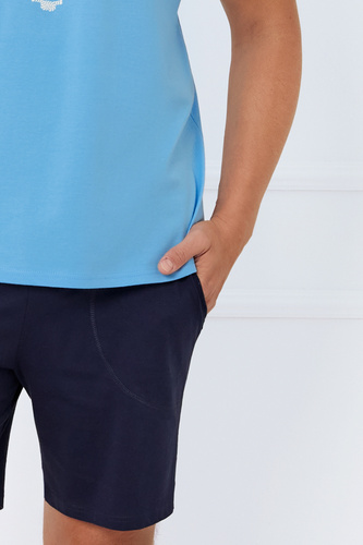 Piżama Męska krótki rękaw, spodenki Port Italian Fashion - niebieski