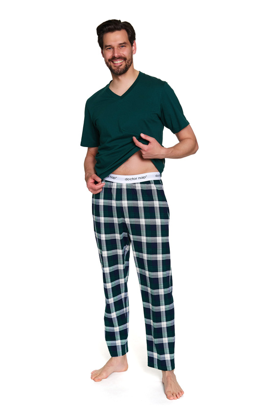 Doctor Nap 7368 – Piżama męska 100% bawełna | Koszulka V-neck + spodnie w kratę