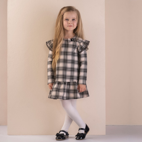 163668 Magia Świąt Sukienka + opaska Nicol - kratka: czarny, beżowy