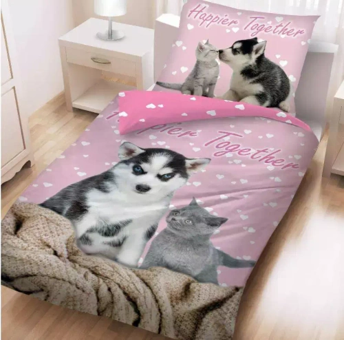 Pościel + worek Pies i Kot Halantex różowy