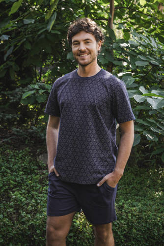 Piżama Męska krótki rękaw, spodenki Ricardo Italian Fashion - granatowy/druk