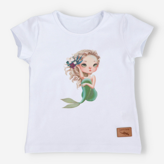 T-shirt dziewczęcy z krótkim rękawem KAR-4007/BIA Lagarto Verde biały 
