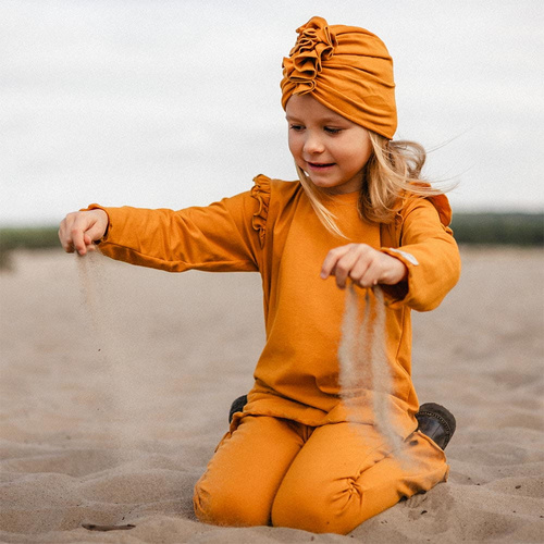 Simply Comfy Eevi miodowe – bawełniane legginsy dziecięce dzwony z elastycznym pasem