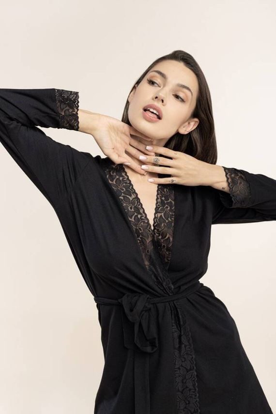 Szlafrok damski z koronką 45 Bonamera czarny