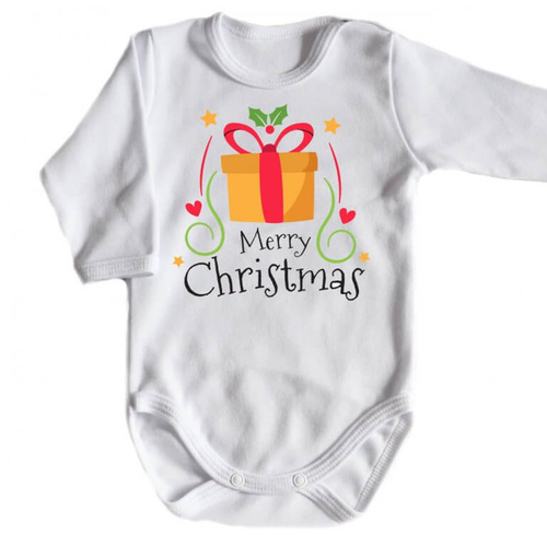 Body długi rękaw "Merry Christmas z prezentem BOŻE NARODZENIE" Moocha biały