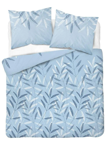 Pościel flanelowa liście łąka 4519 B Detexpol niebieski 