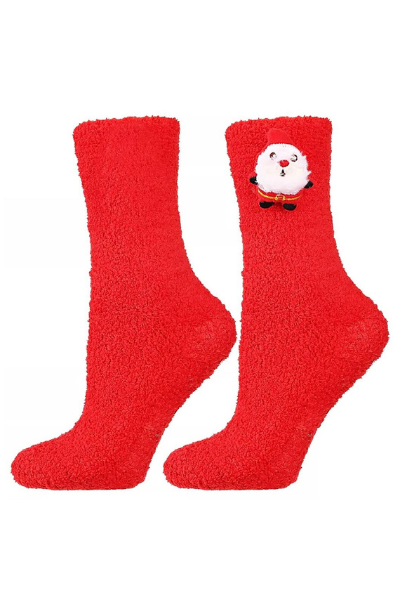 Skarpetki świąteczne Moraj CDC400-002 czerwony/beżowy– miękkie, ciepłe z aplikacją 3D i antypoślizgową podeszwą