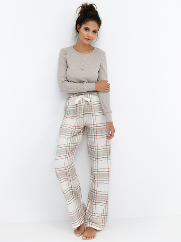 Sensis Angelina – ciepła piżama damska z melanżową bluzką i spodniami w kratkę