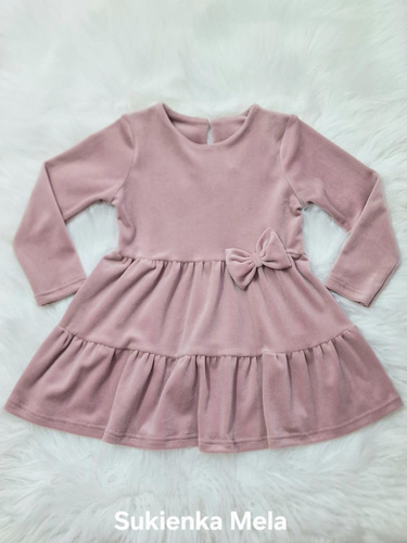 Mela Bambarillo przydymiony róż– sukienka welurowa dziewczęca | Styl i komfort dla małej elegantki
