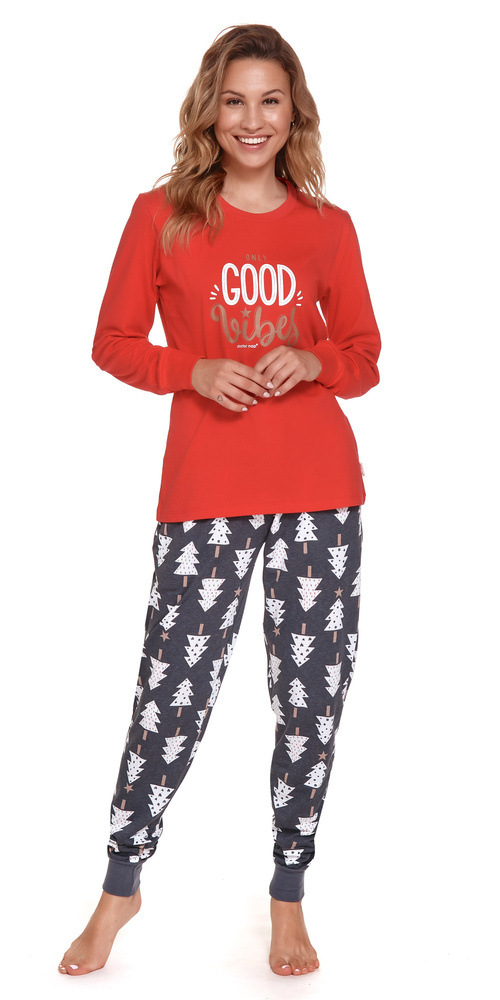PM.4312 "Good Vibes" Piżama Damska Doctor Nap - spruce red