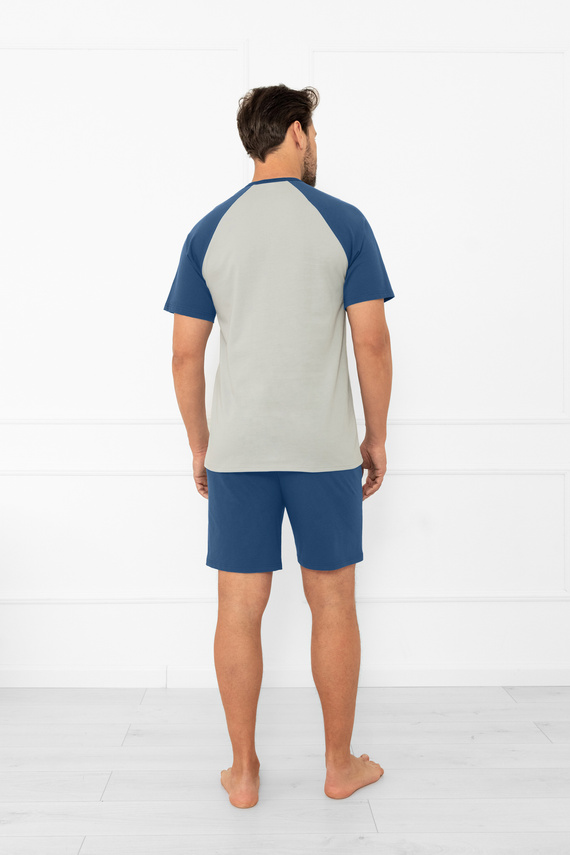 Męska piżama Italian Fashion Aleksander – krótki rękaw i spodenki - szary/jeans
