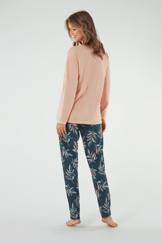 Piżama Damska długi rękaw i spodnie Julietta Italian Fashion - łososiowy/druk