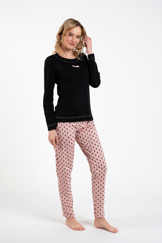 Piżama Damska długi rękaw, długie spodnie Bonilla Italian Fashion- czarny/druk 
