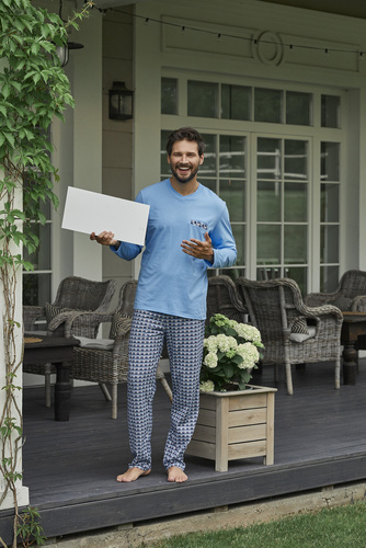 Piżama Męska długi rękaw, długie spodnie Jaromir Italian Fashion - niebieski/druk