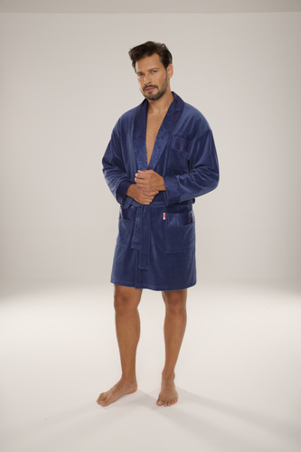 De Lafense Noble 866 – męski szlafrok welurowy z bawełny, krótszy fason