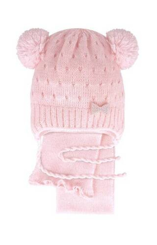 Komplet czapka+szalik 48-320 AJS różowy