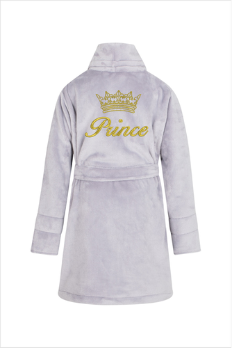 Szlafrok dziecięcy polarowy Prince + korona ByShelly - szary/złoty