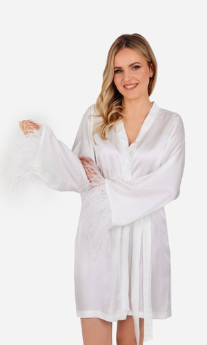 Szlafrok damski satynowy Allure ByShelly - ecru