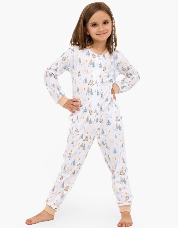 954/194 955/194 Cornette Kids Girl Fox 2 – kombinezon dziewczęcy ecru, 100% bawełna, zimowy print