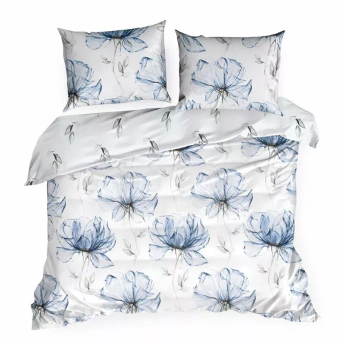 Pościel satynowa Spring 34 Kwiaty Eurofirany biały/niebieski 
